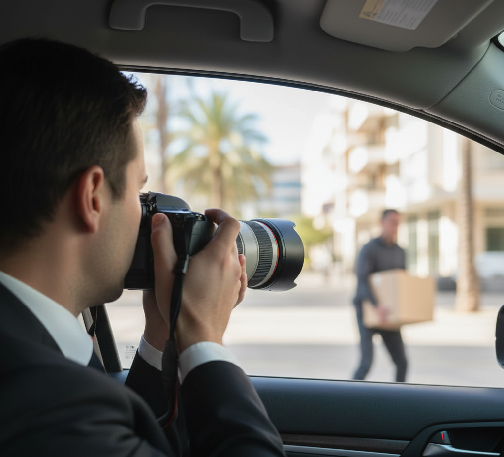 Detective privado grabando actividad incompatible con baja laboral en Málaga